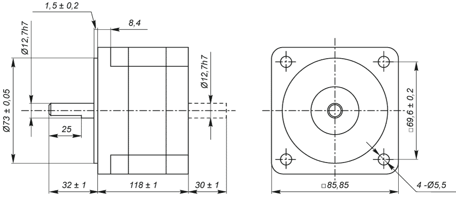 Dimensions of stepper motor FL86STH118-6004A