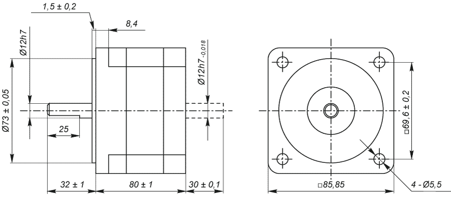 Dimensiones del motor paso a paso FL86STH80-4208A
