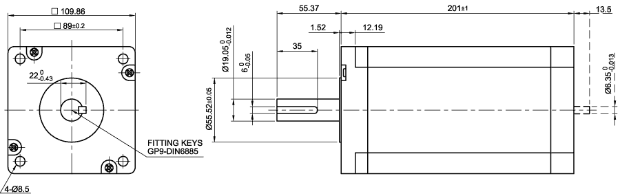 Dimensions of stepper motor ST11018L8004-A