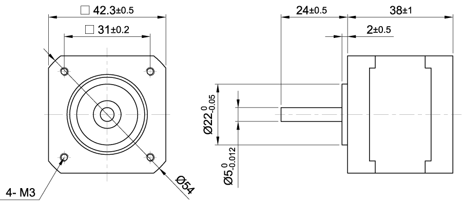 Dimensions of stepper motor ST4118L1804-A