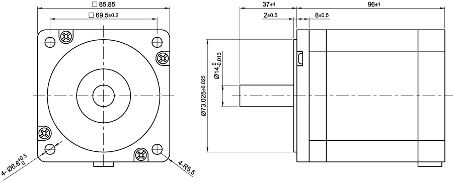 Dimensions of stepper motor ST8918M6708-A