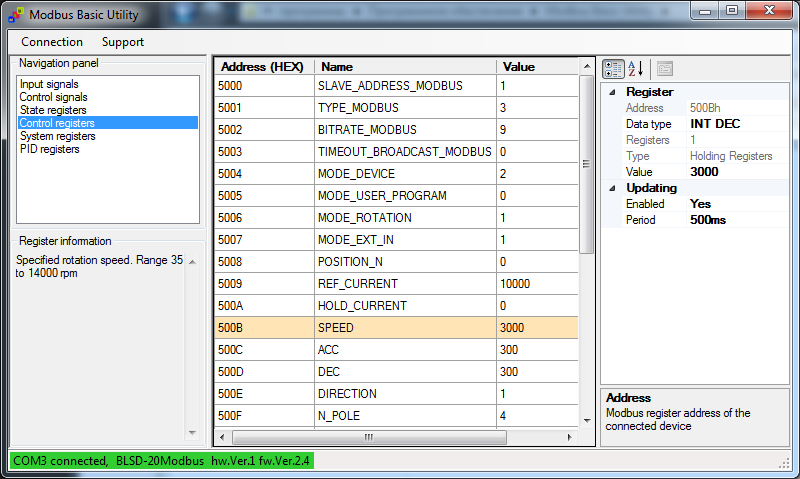 Modbus Basic Utility (for DC and BLDC motor controllers)