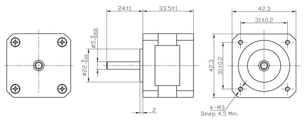 Dimensions of stepper motor FL42STH33-1334A