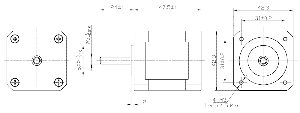 Dimensions of stepper motor FL42STH47-1684A