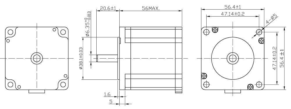 Dimensions of stepper motor FL57STH56-2804A