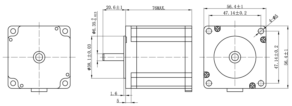 Dimensions of stepper motor FL57STH76-2804A