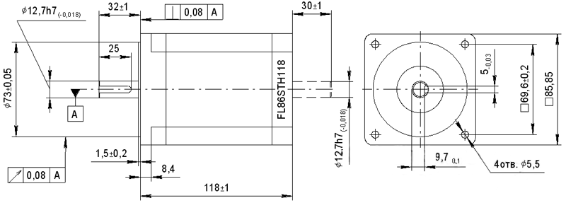 Dimensions of stepper motor FL86STH118-6004A