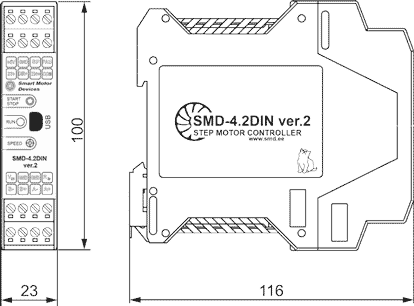 Dimensiones Controlador programable para motor paso a paso SMD-4.2DIN ver.2