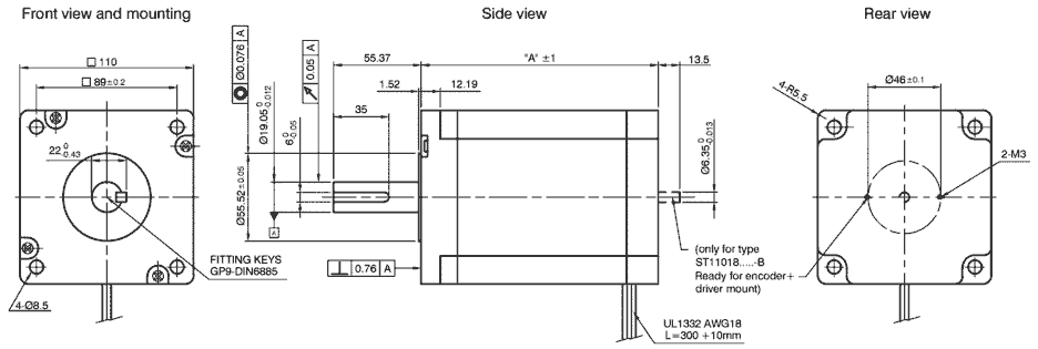 Dimensiones ST11018L8004-A Stepper motor