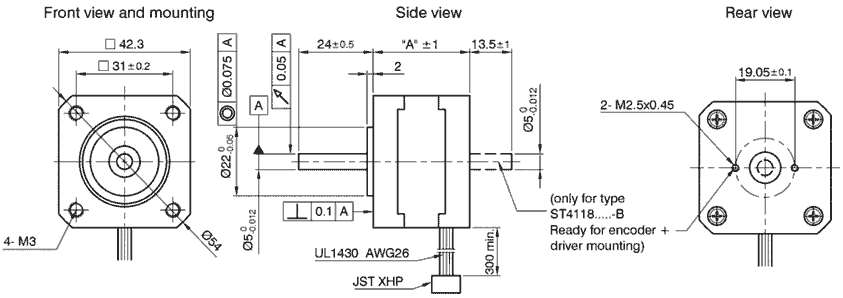 Dimensions Stepper motor NEMA 17 - ST4118L1804-A