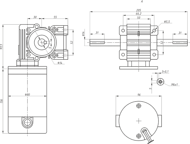 Dimensions SM7152W worm gearmotor