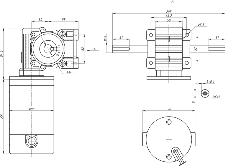 Dimensions SM7165W worm gearmotor