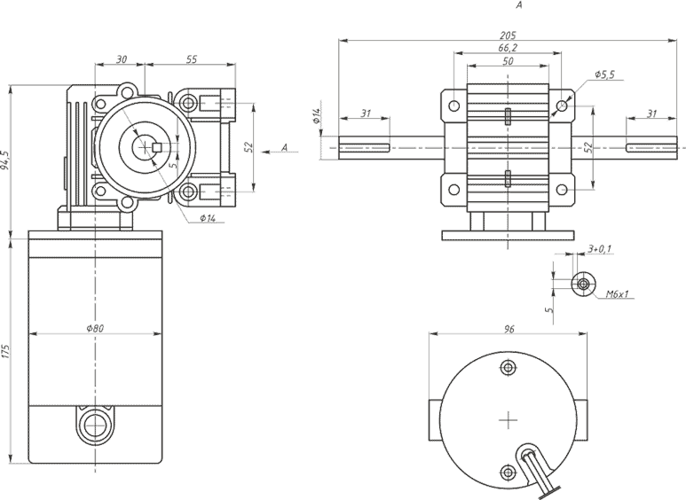 Dimensions SM7185W worm gearmotor