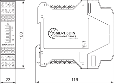 Dimensions SMD-1.6DIN Stepper motor drivers STEP/DIR