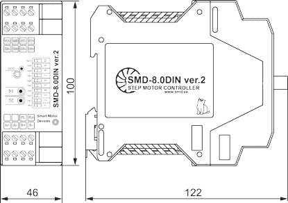 Dimensions SMD-8.0DIN ver.2 Stepper motor drivers STEP/DIR